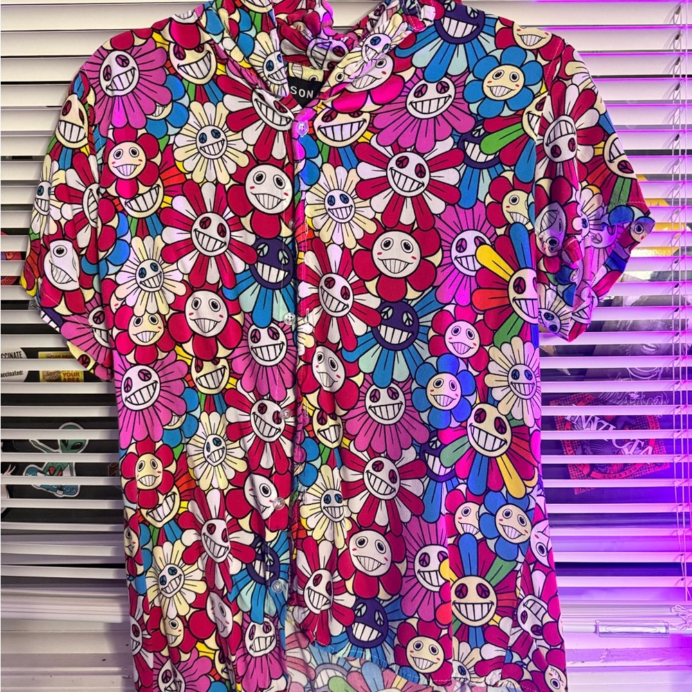 Colorful men’s Shirt with Smiley Flower Design